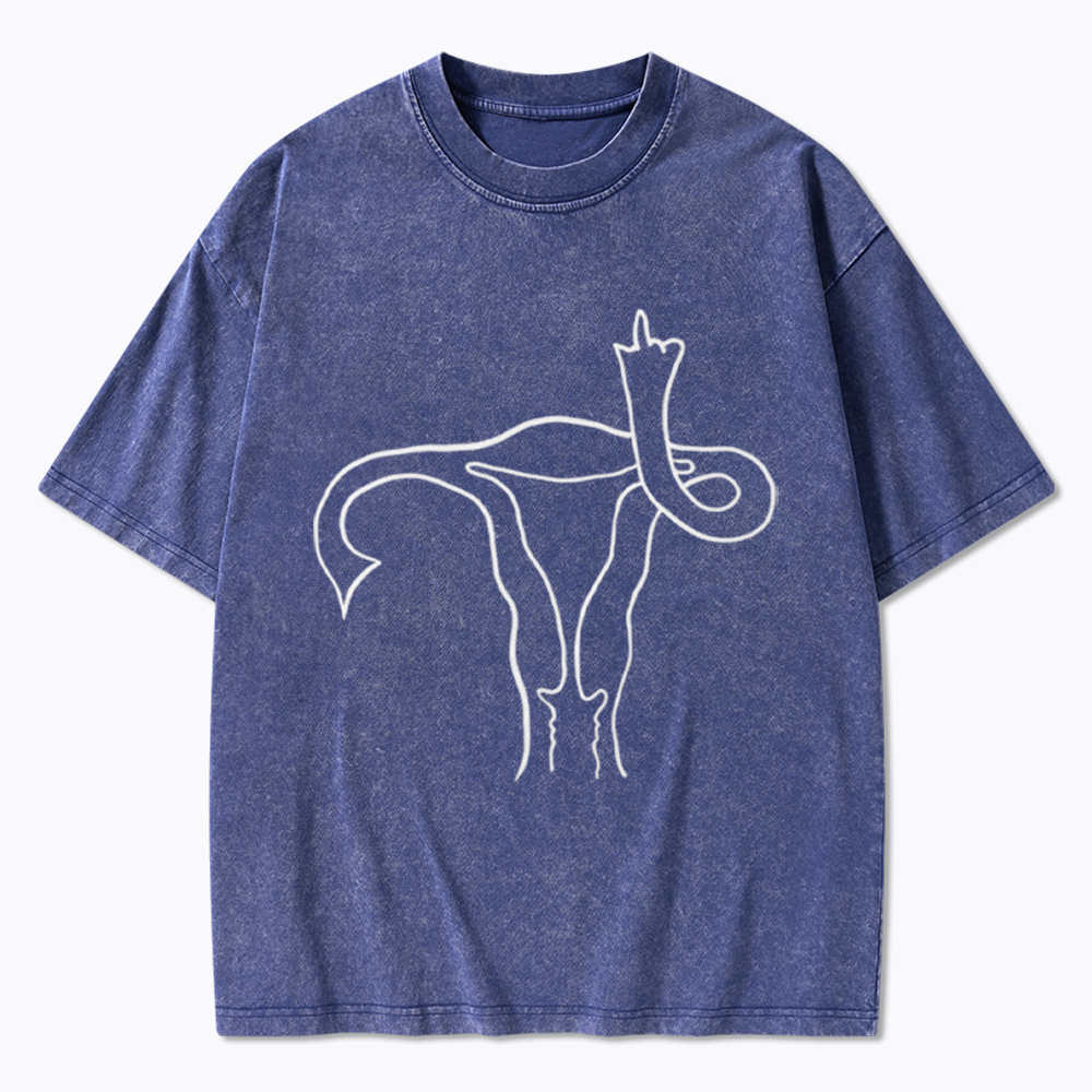 Pro Choice Uterus Middle Finger Washed T-Shirt