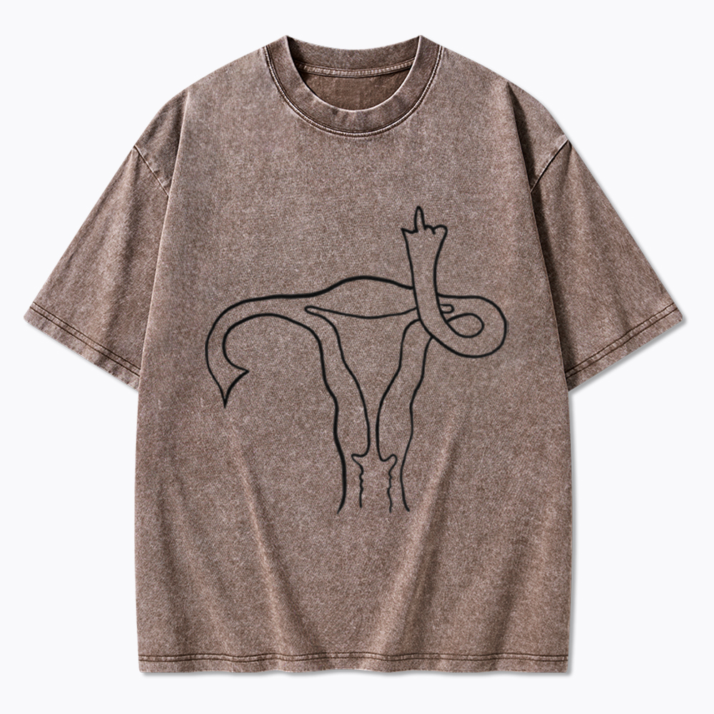 Pro Choice Uterus Middle Finger Washed T-Shirt