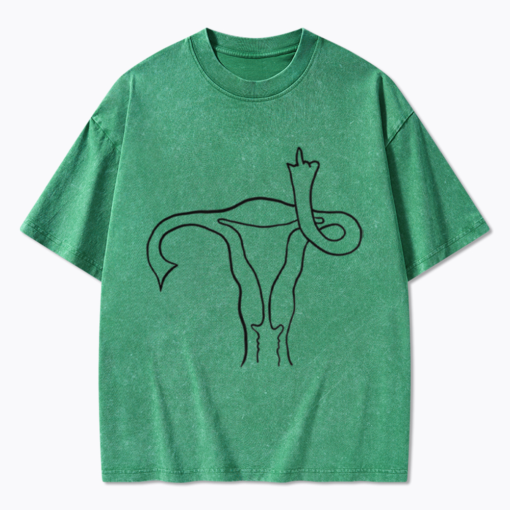 Pro Choice Uterus Middle Finger Washed T-Shirt