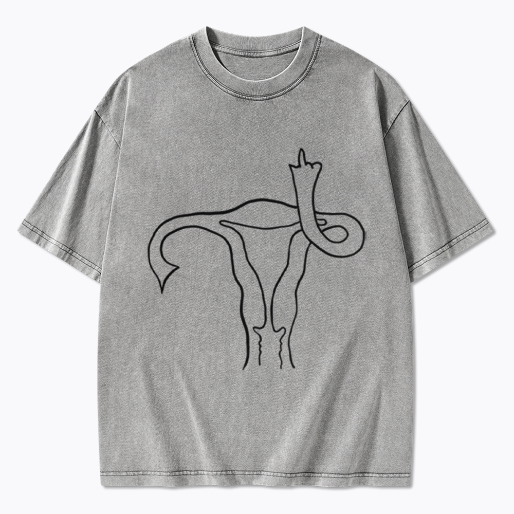 Pro Choice Uterus Middle Finger Washed T-Shirt
