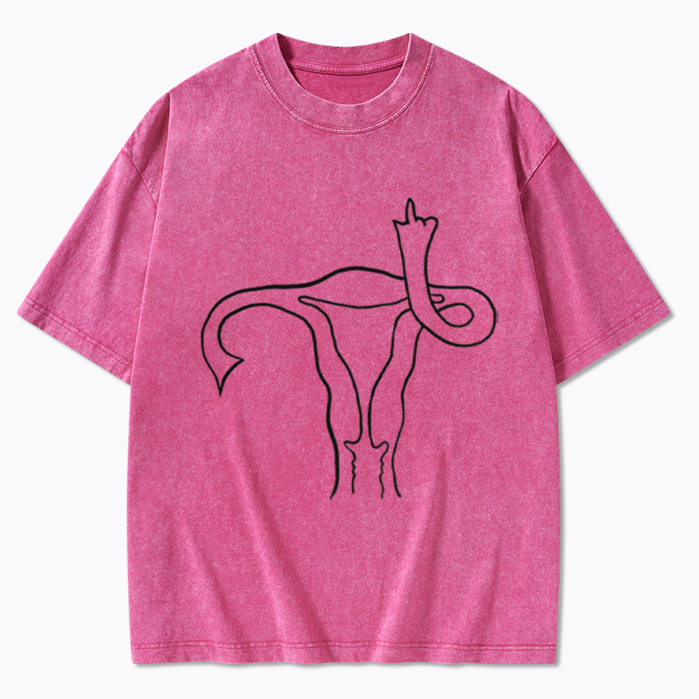 Pro Choice Uterus Middle Finger Washed T-Shirt