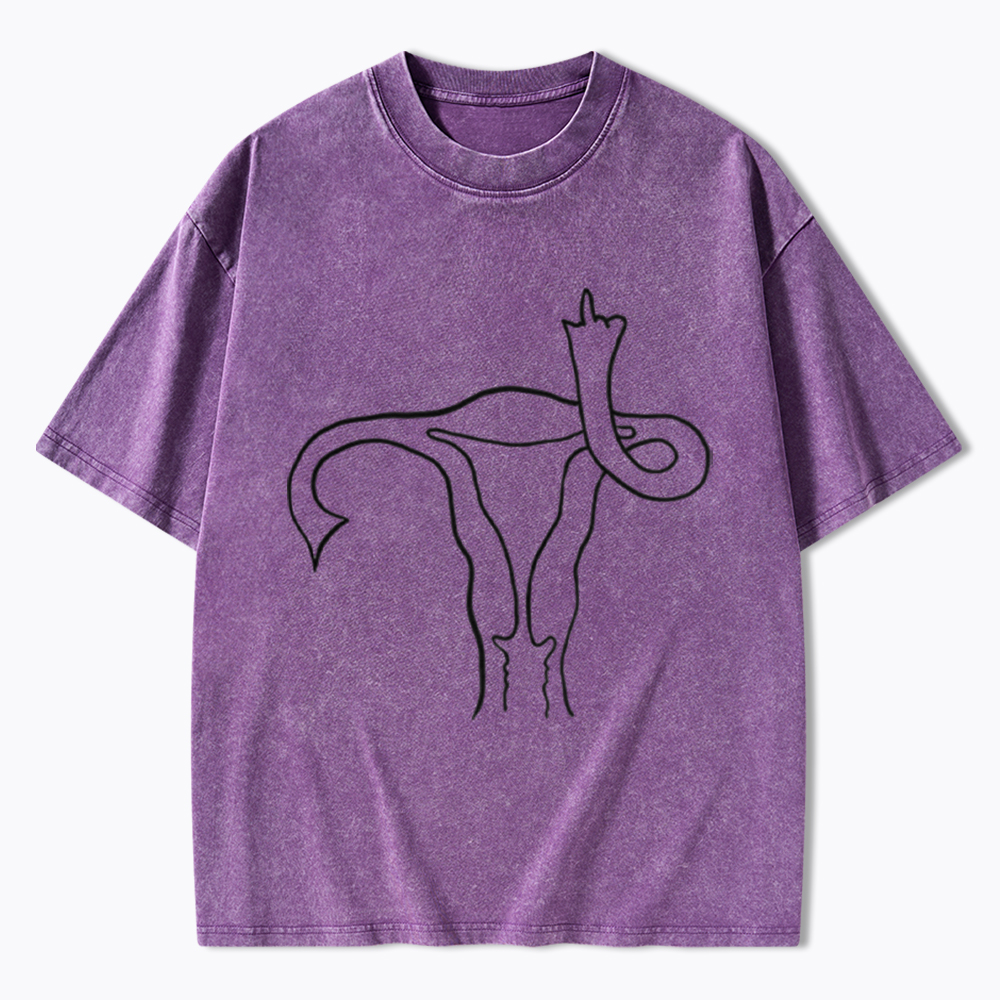 Pro Choice Uterus Middle Finger Washed T-Shirt