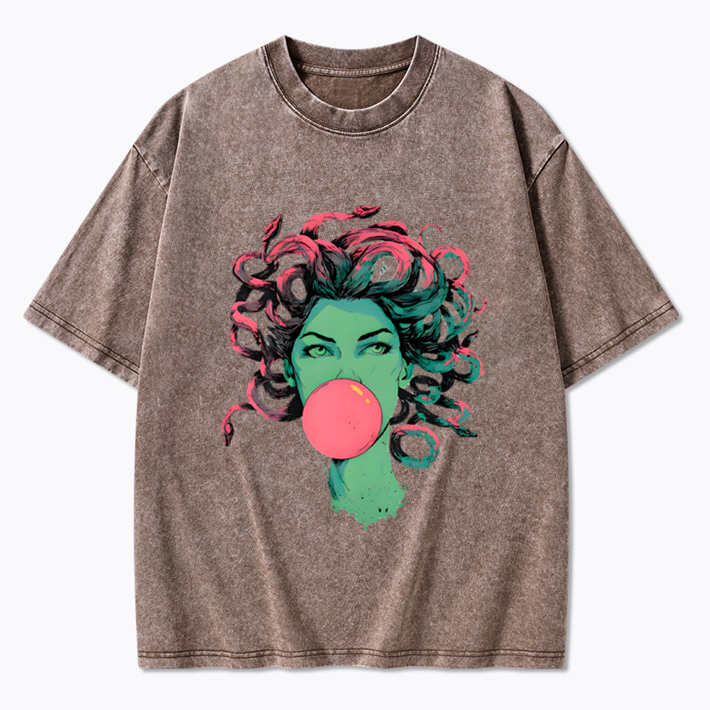 Medusa Snake Hair Goddess Bubblegum Mythological Washed T-Shirt
