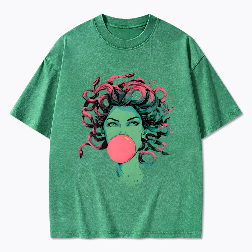 Medusa Snake Hair Goddess Bubblegum Mythological Washed T-Shirt