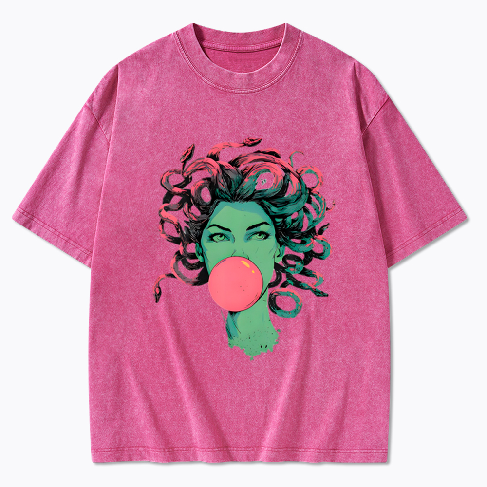 Medusa Snake Hair Goddess Bubblegum Mythological Washed T-Shirt