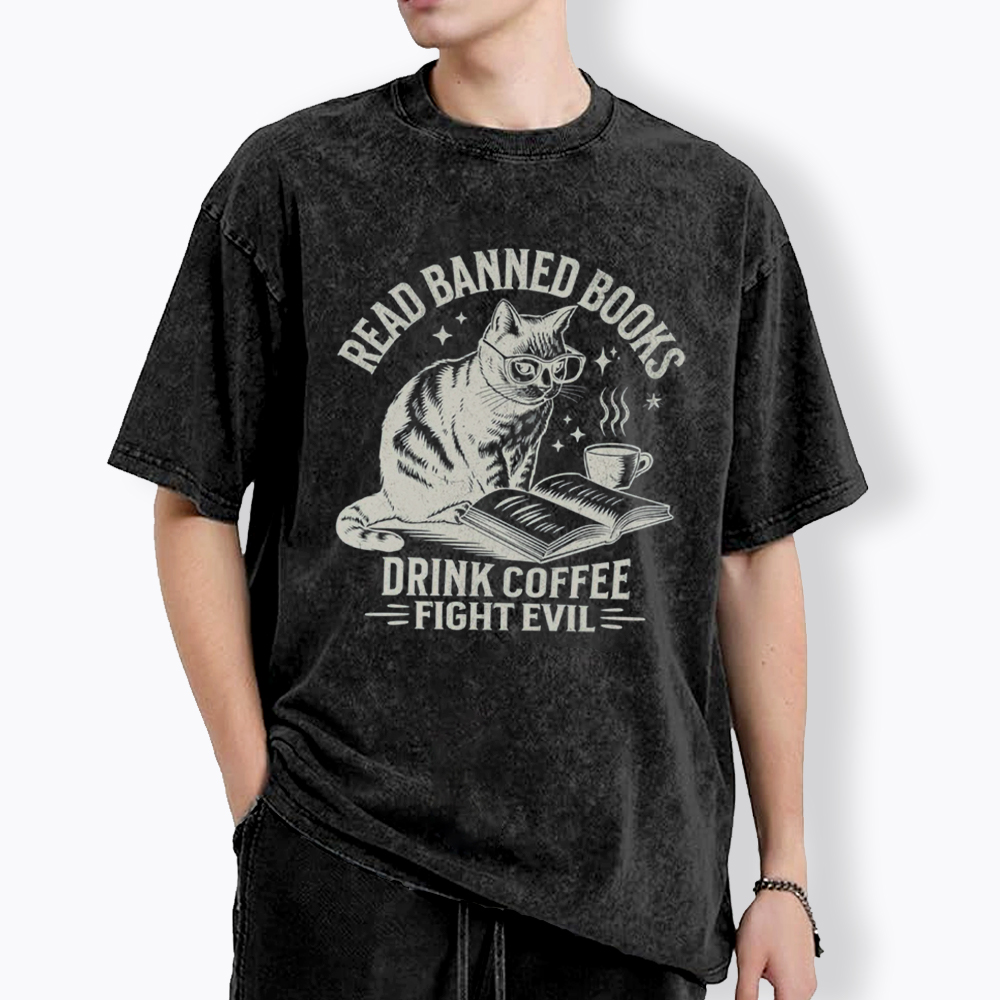 Read Books Drink Coffee Fight Evil Washed T-Shirt