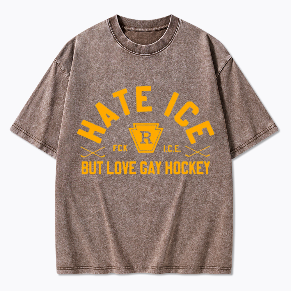 Hate ICE but Love Gay Hockey Washed T-Shirt