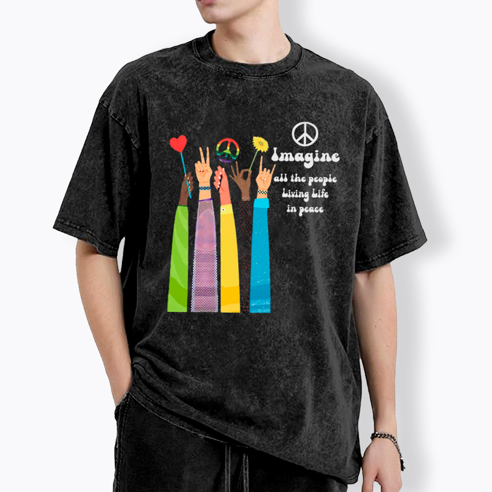 Imagine All The People Living Life In Peace Washed T-Shirt