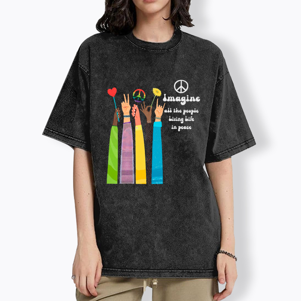 Imagine All The People Living Life In Peace Washed T-Shirt