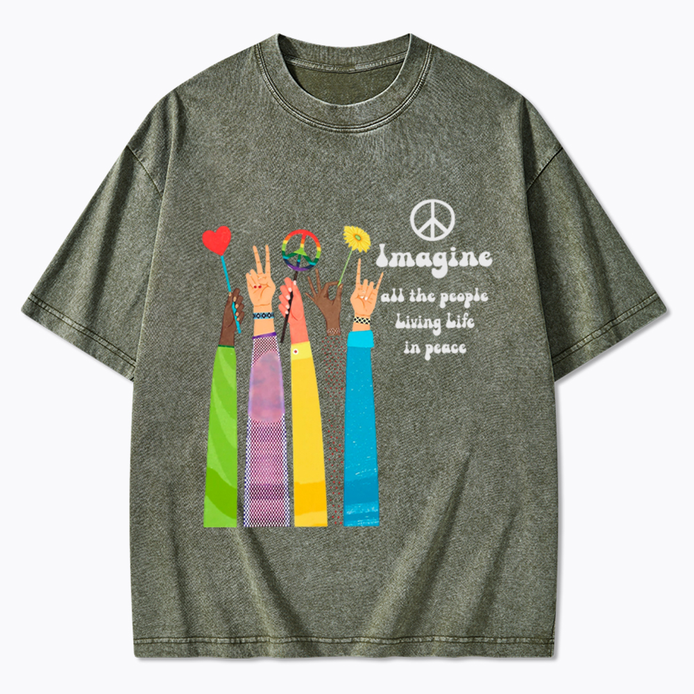 Imagine All The People Living Life In Peace Washed T-Shirt