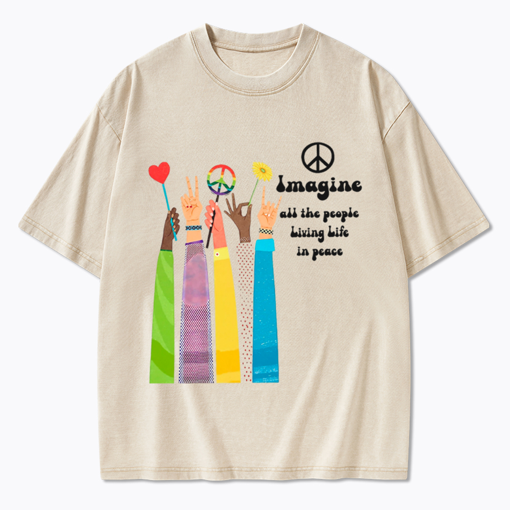 Imagine All The People Living Life In Peace Washed T-Shirt