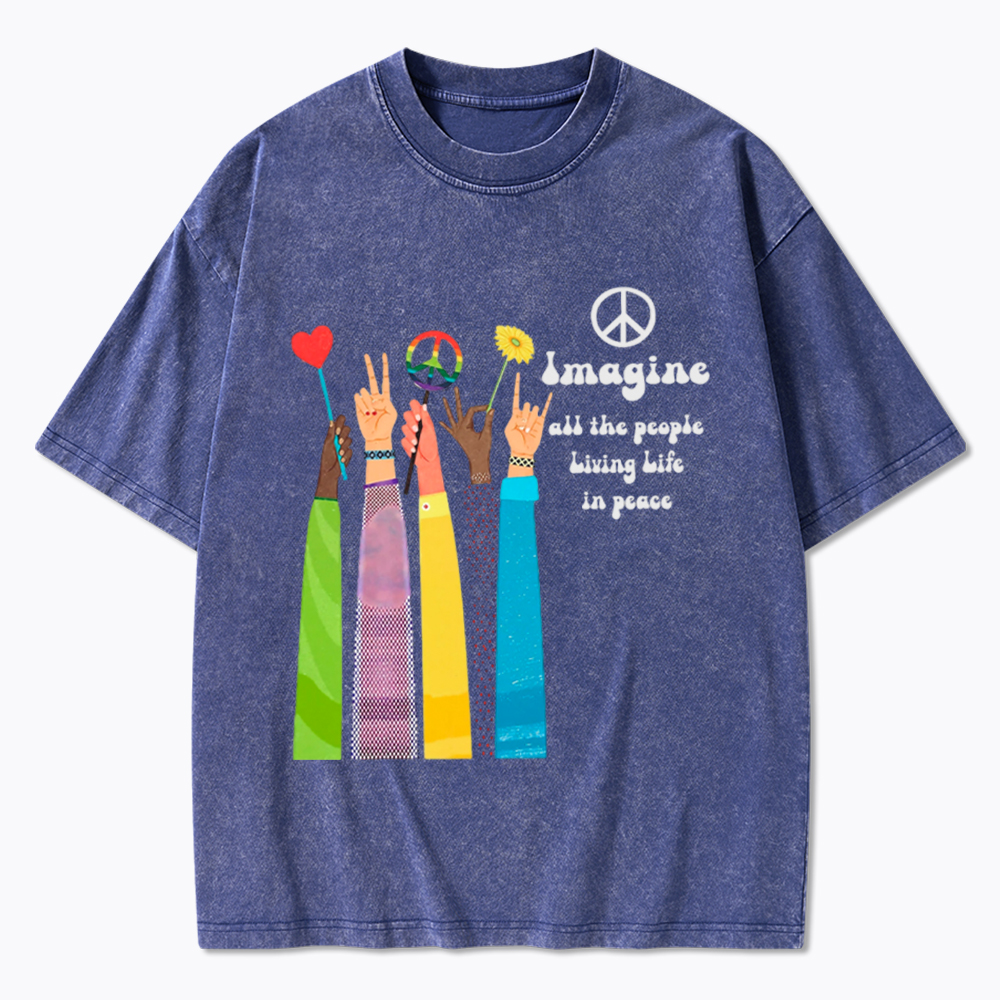 Imagine All The People Living Life In Peace Washed T-Shirt