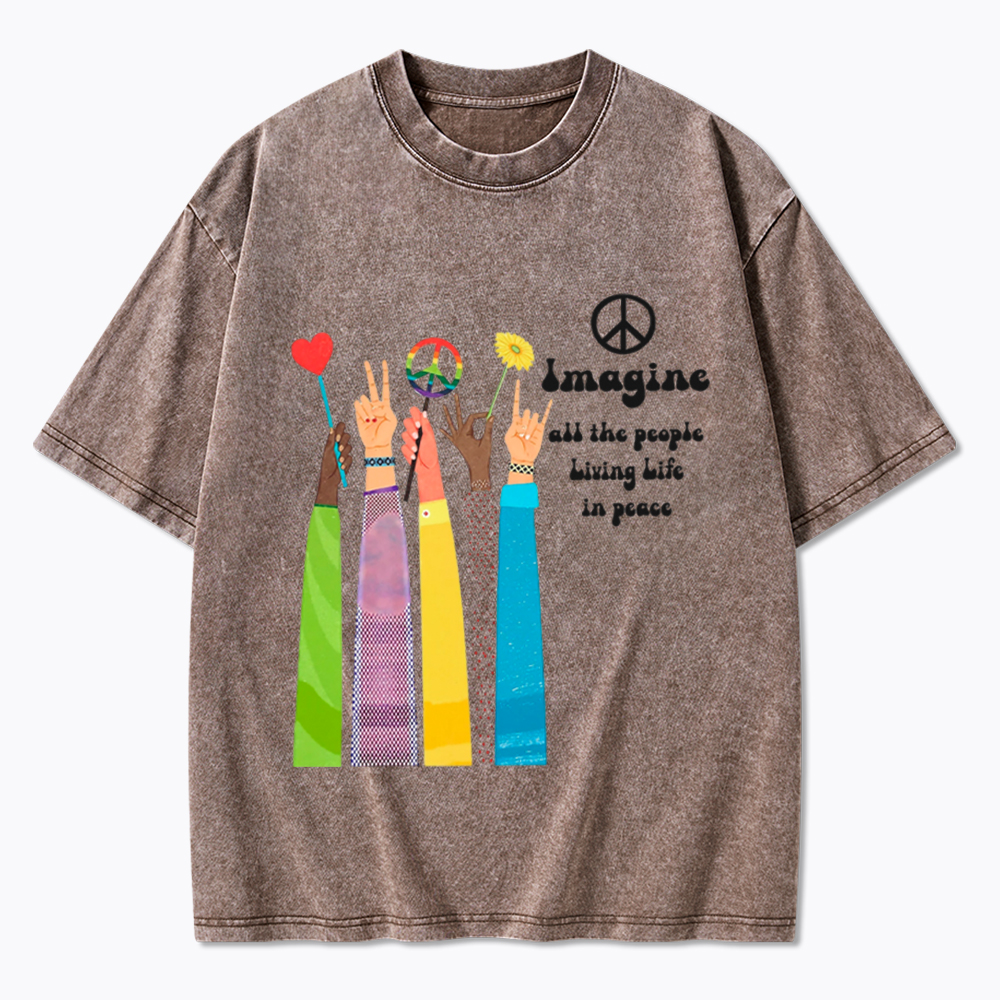 Imagine All The People Living Life In Peace Washed T-Shirt