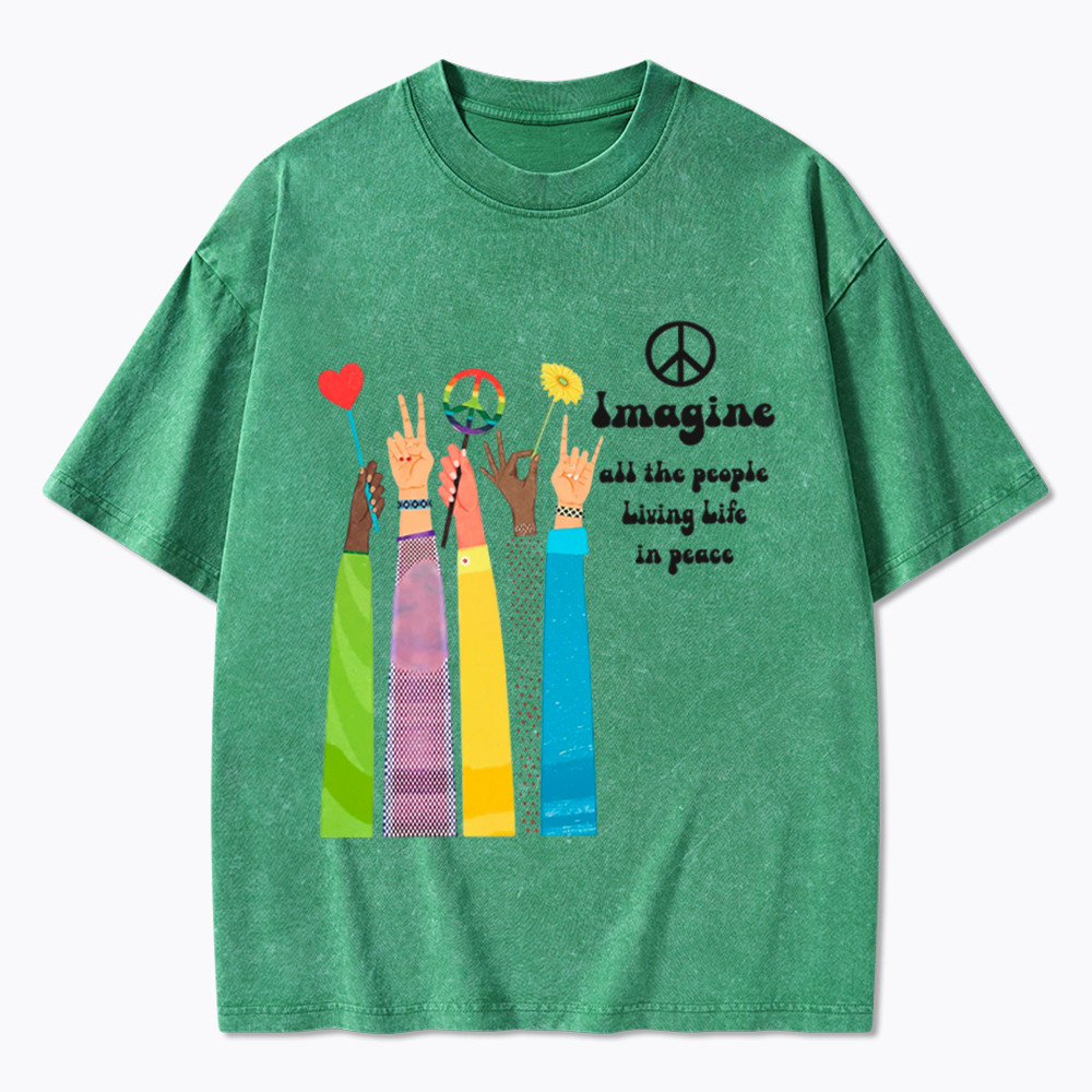 Imagine All The People Living Life In Peace Washed T-Shirt