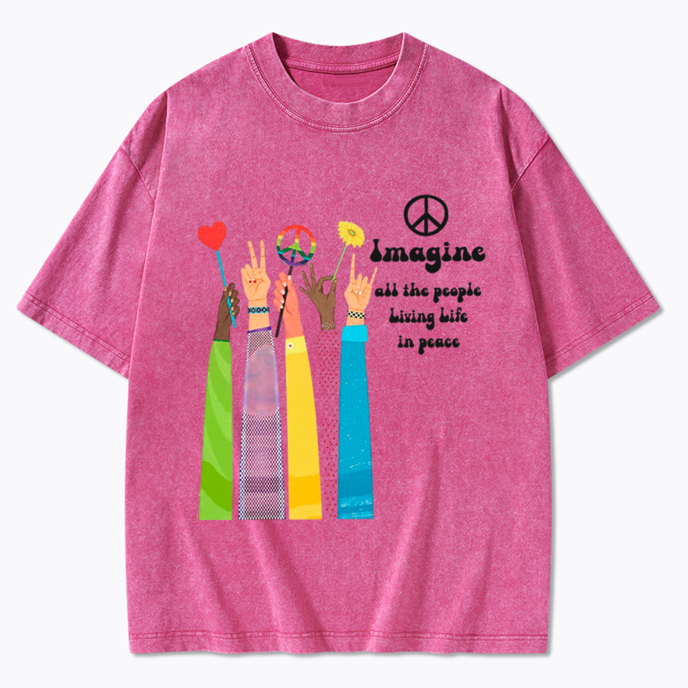Imagine All The People Living Life In Peace Washed T-Shirt