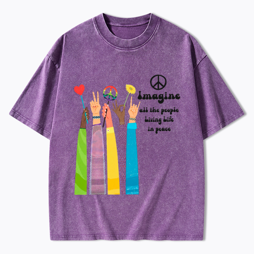 Imagine All The People Living Life In Peace Washed T-Shirt