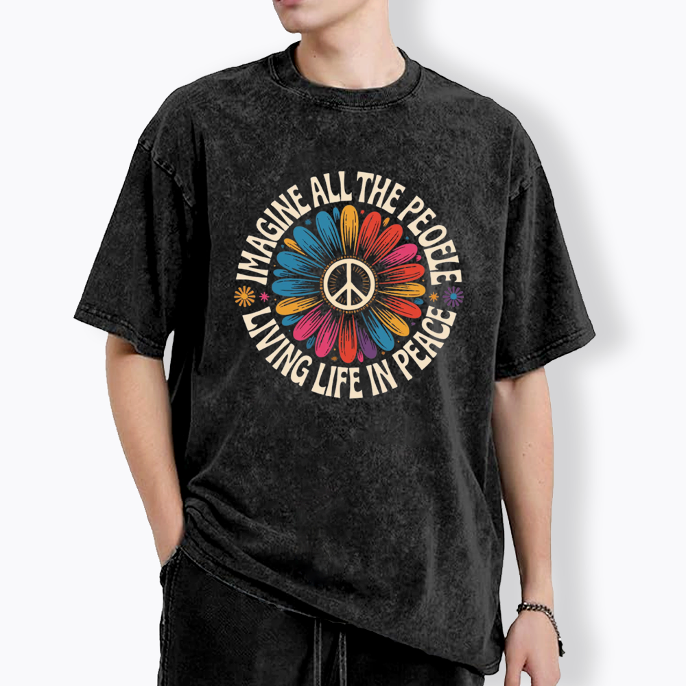 Imagine All the People Living Life in Peace Washed T-Shirts