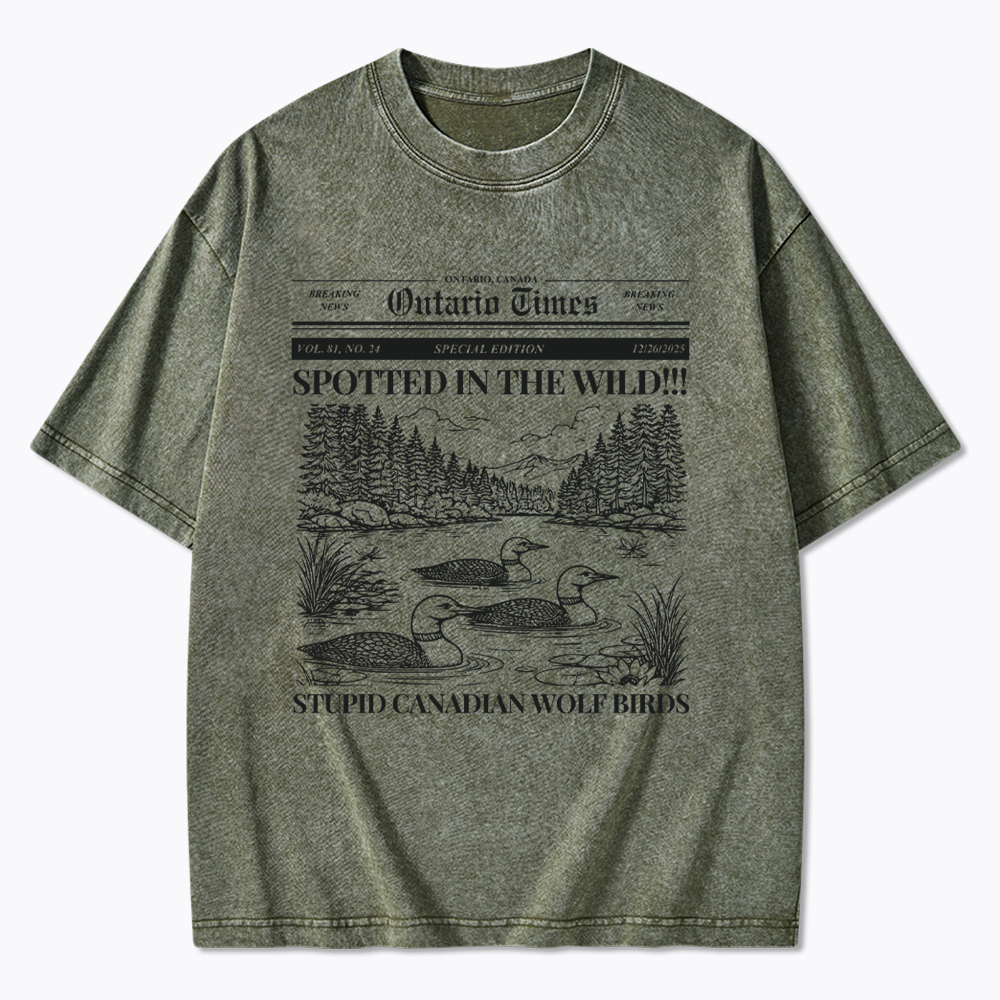 Stupid Canadian Wolf Bird Washed T-Shirt