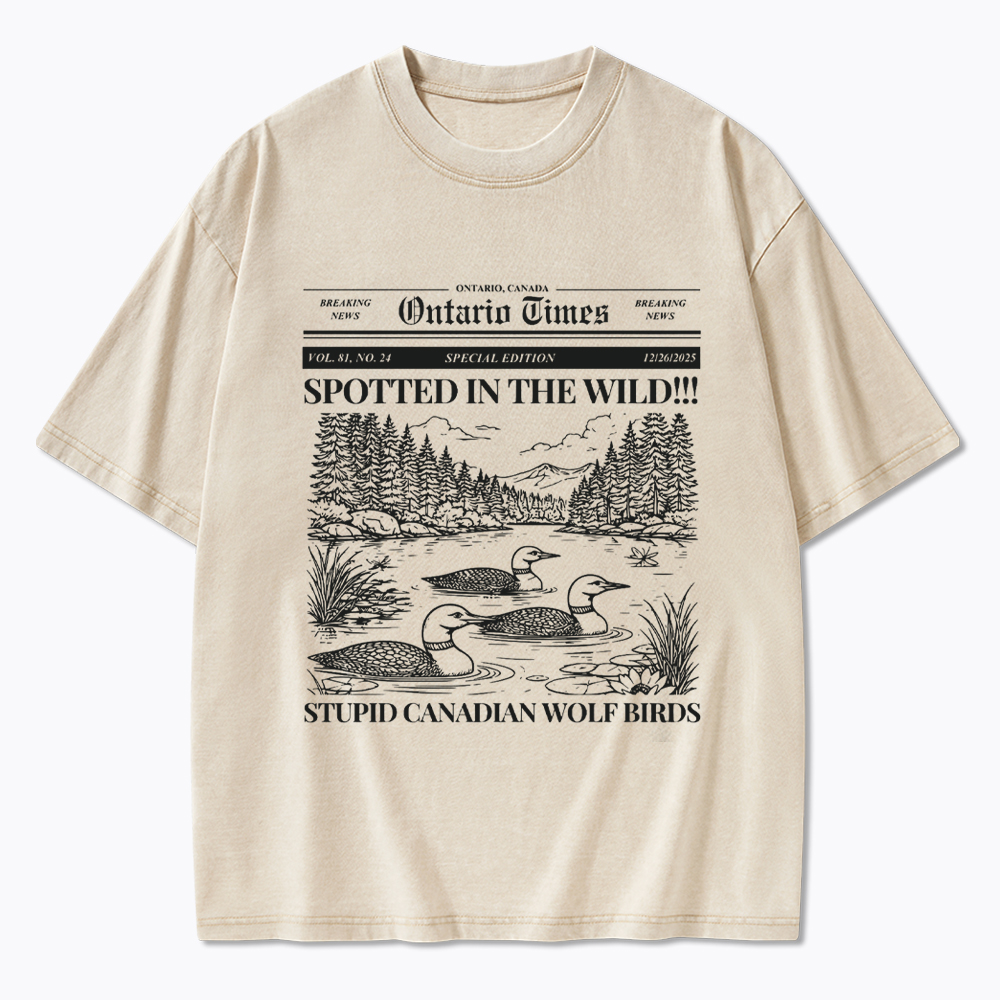 Stupid Canadian Wolf Bird Washed T-Shirt
