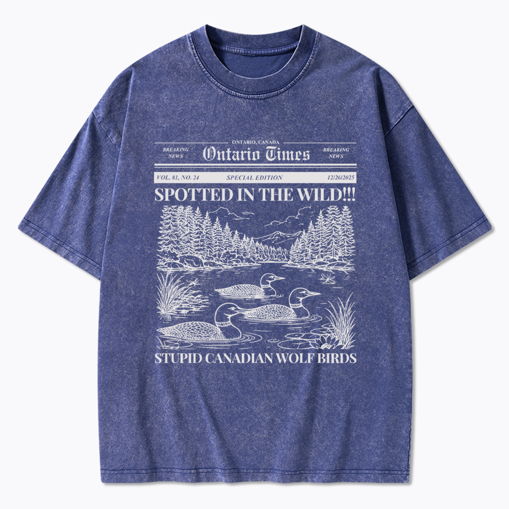 Stupid Canadian Wolf Bird Washed T-Shirt