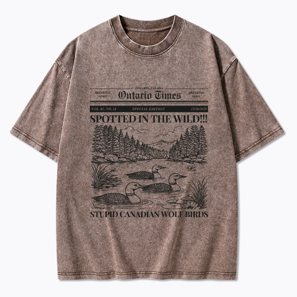 Stupid Canadian Wolf Bird Washed T-Shirt