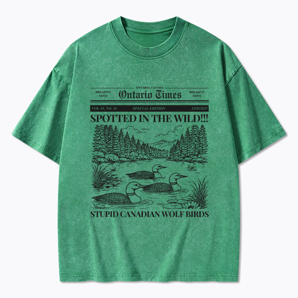 Stupid Canadian Wolf Bird Washed T-Shirt