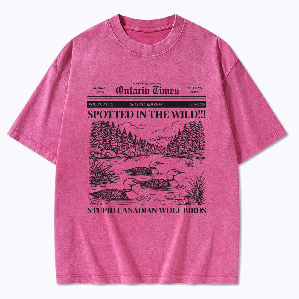Stupid Canadian Wolf Bird Washed T-Shirt