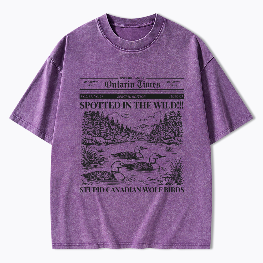 Stupid Canadian Wolf Bird Washed T-Shirt