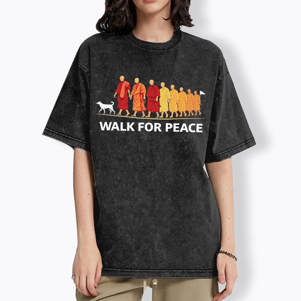Walk For Peace Monks and Dog Washed T-Shirt