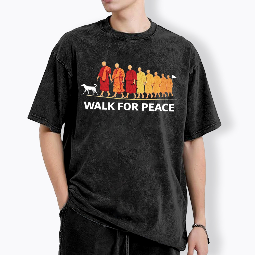Walk For Peace Monks and Dog Washed T-Shirt