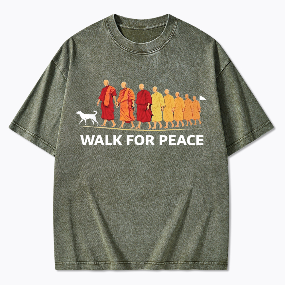 Walk For Peace Monks and Dog Washed T-Shirt