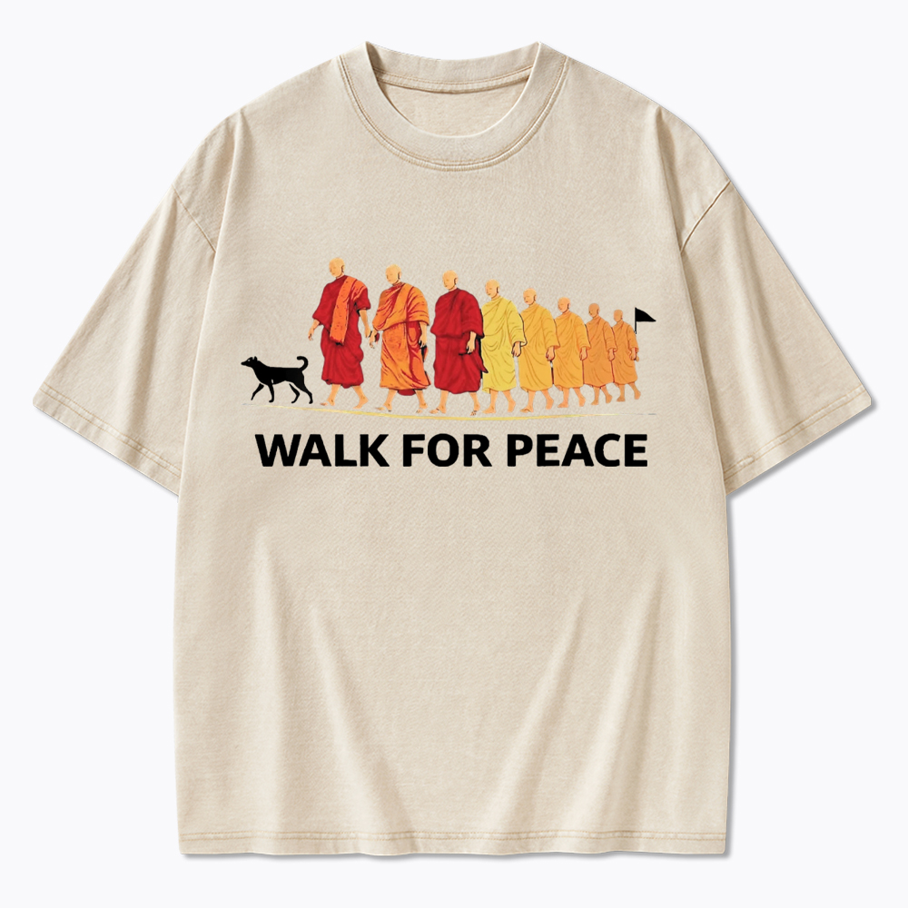 Walk For Peace Monks and Dog Washed T-Shirt