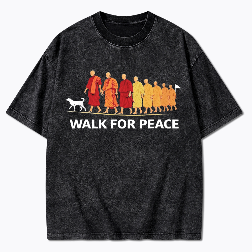 Walk For Peace Monks and Dog Washed T-Shirt