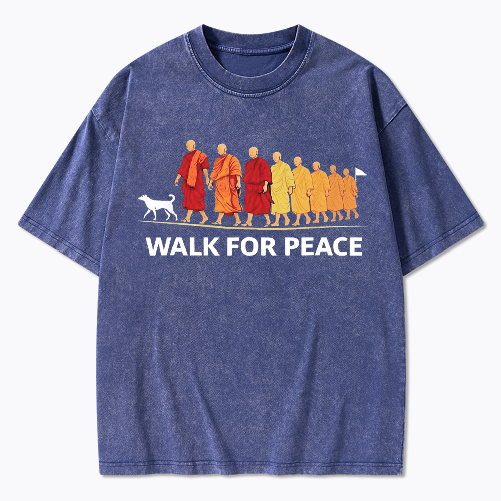 Walk For Peace Monks and Dog Washed T-Shirt