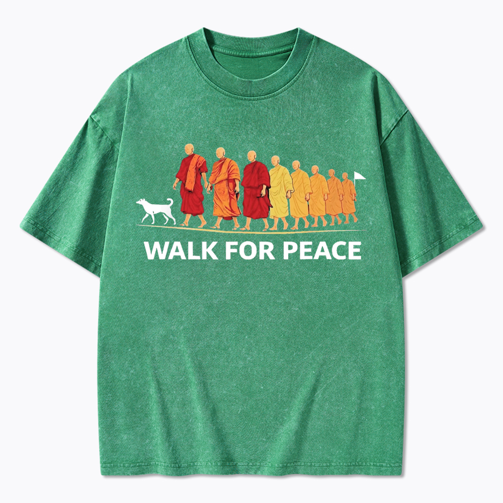 Walk For Peace Monks and Dog Washed T-Shirt