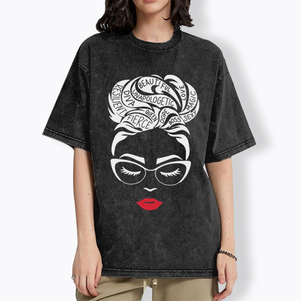 Black Queen Afro Woman Empowerment Washed T-Shirt