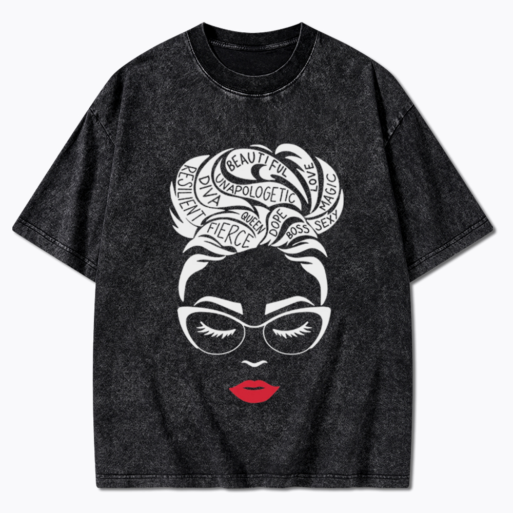 Black Queen Afro Woman Empowerment Washed T-Shirt