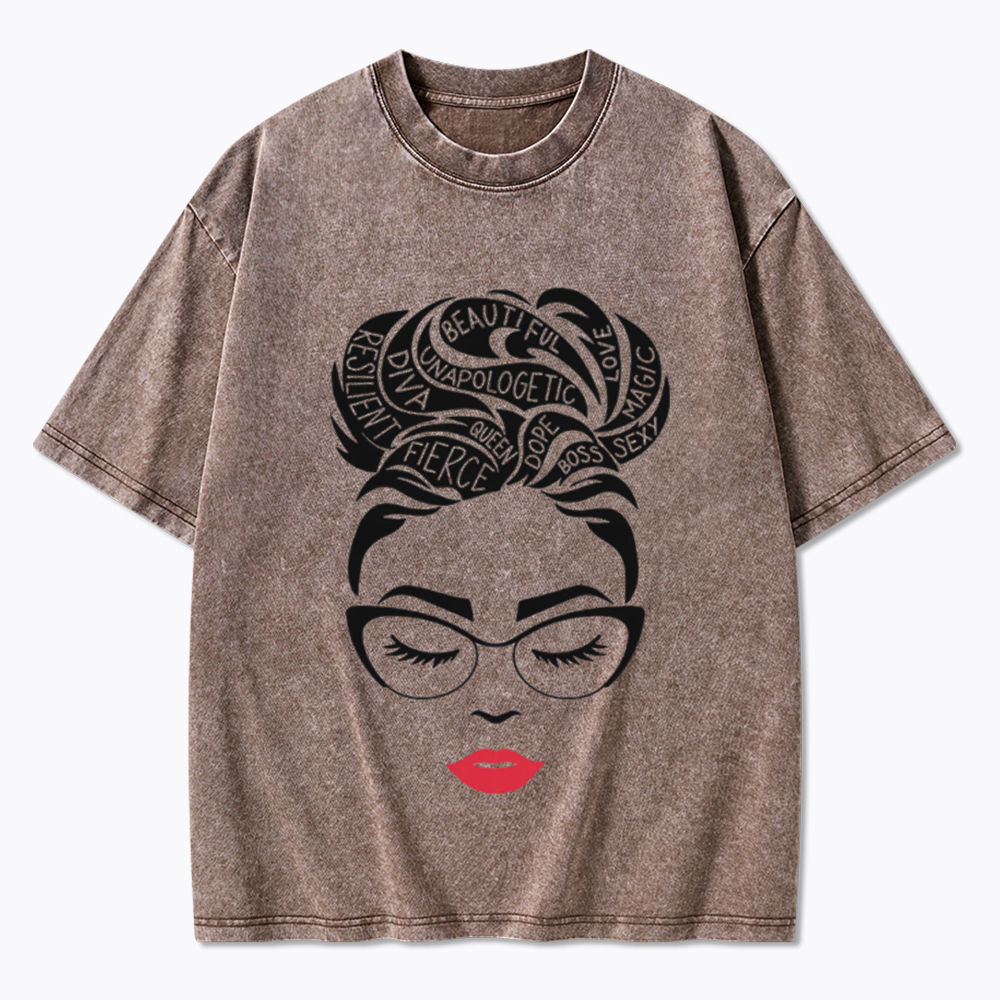 Black Queen Afro Woman Empowerment Washed T-Shirt