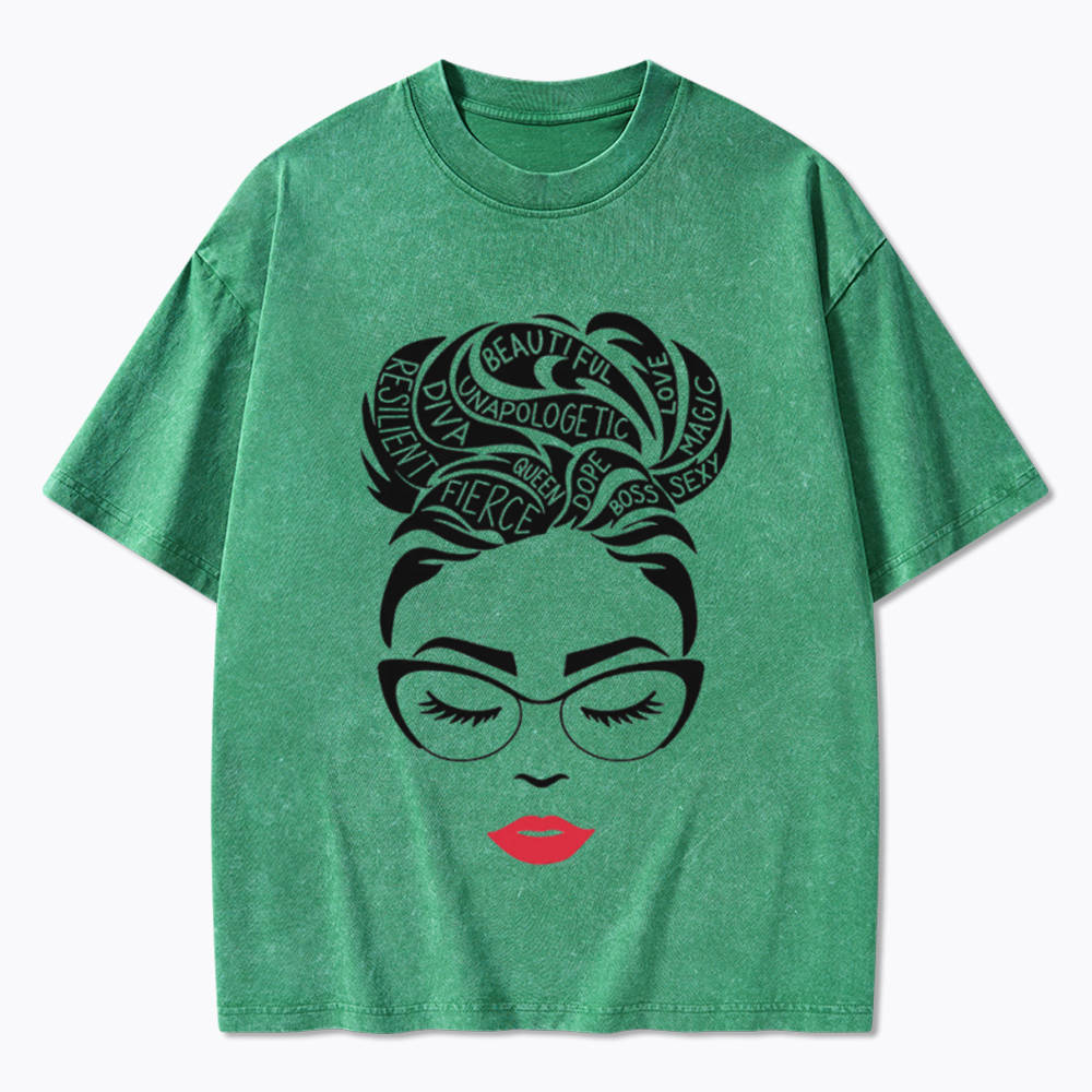 Black Queen Afro Woman Empowerment Washed T-Shirt