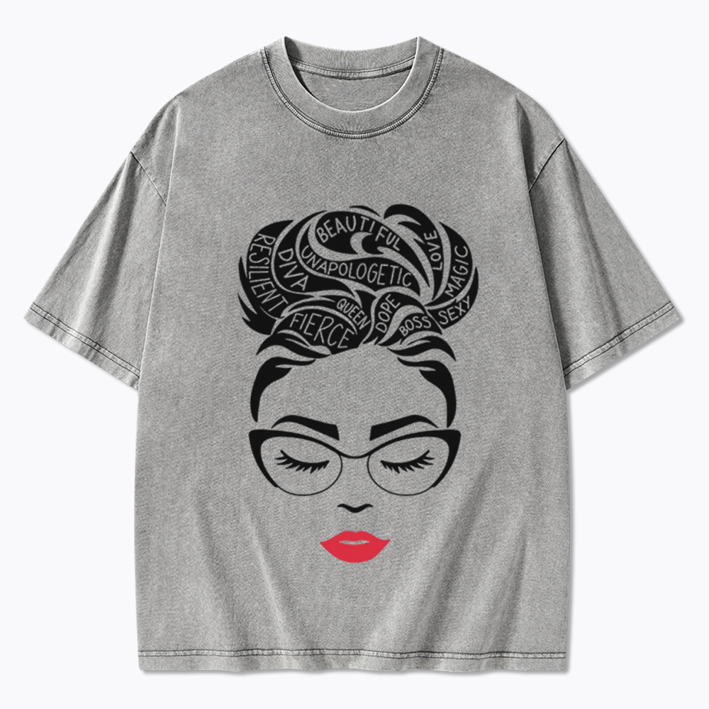 Black Queen Afro Woman Empowerment Washed T-Shirt