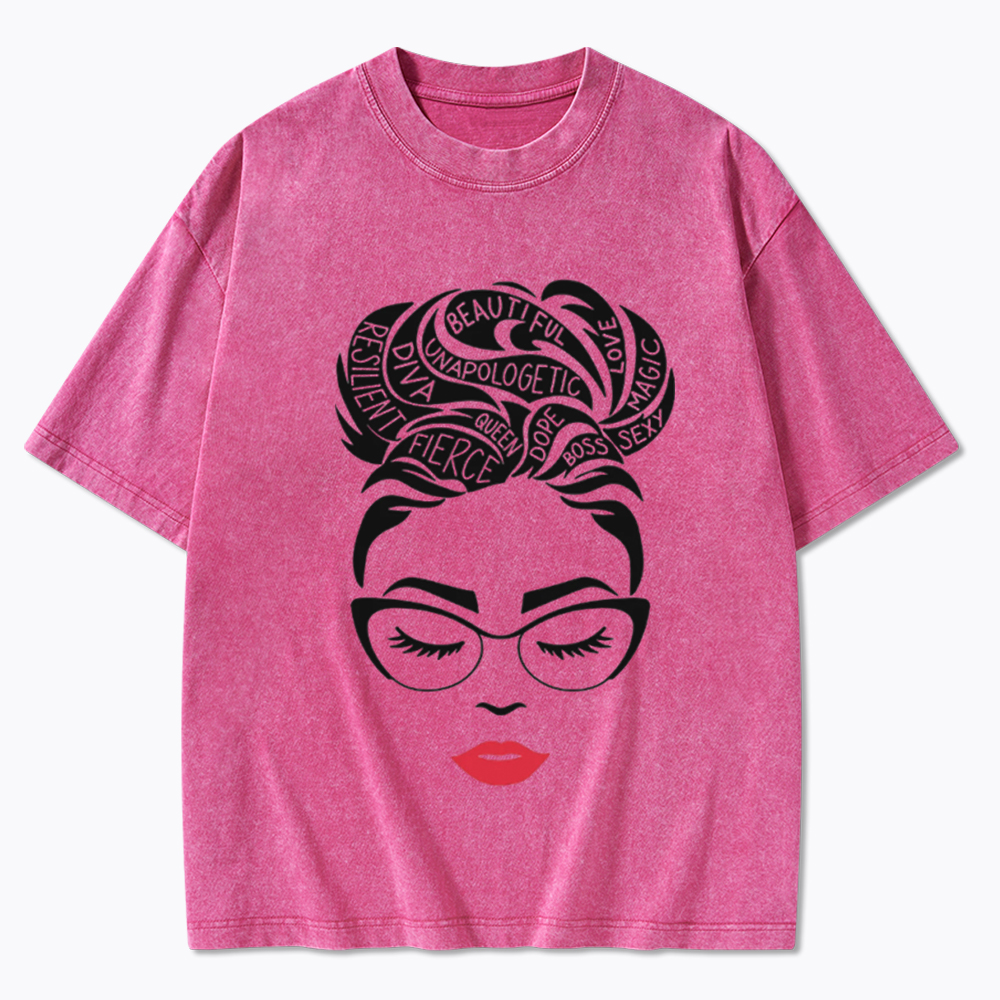 Black Queen Afro Woman Empowerment Washed T-Shirt