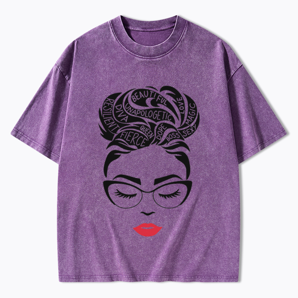 Black Queen Afro Woman Empowerment Washed T-Shirt