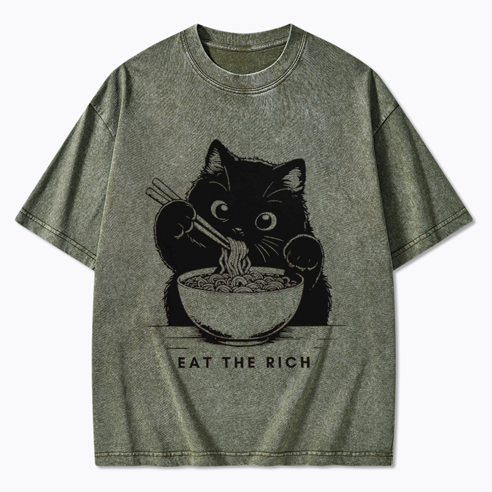 Eat The Rich Cute Cat Political Washed T-Shirt