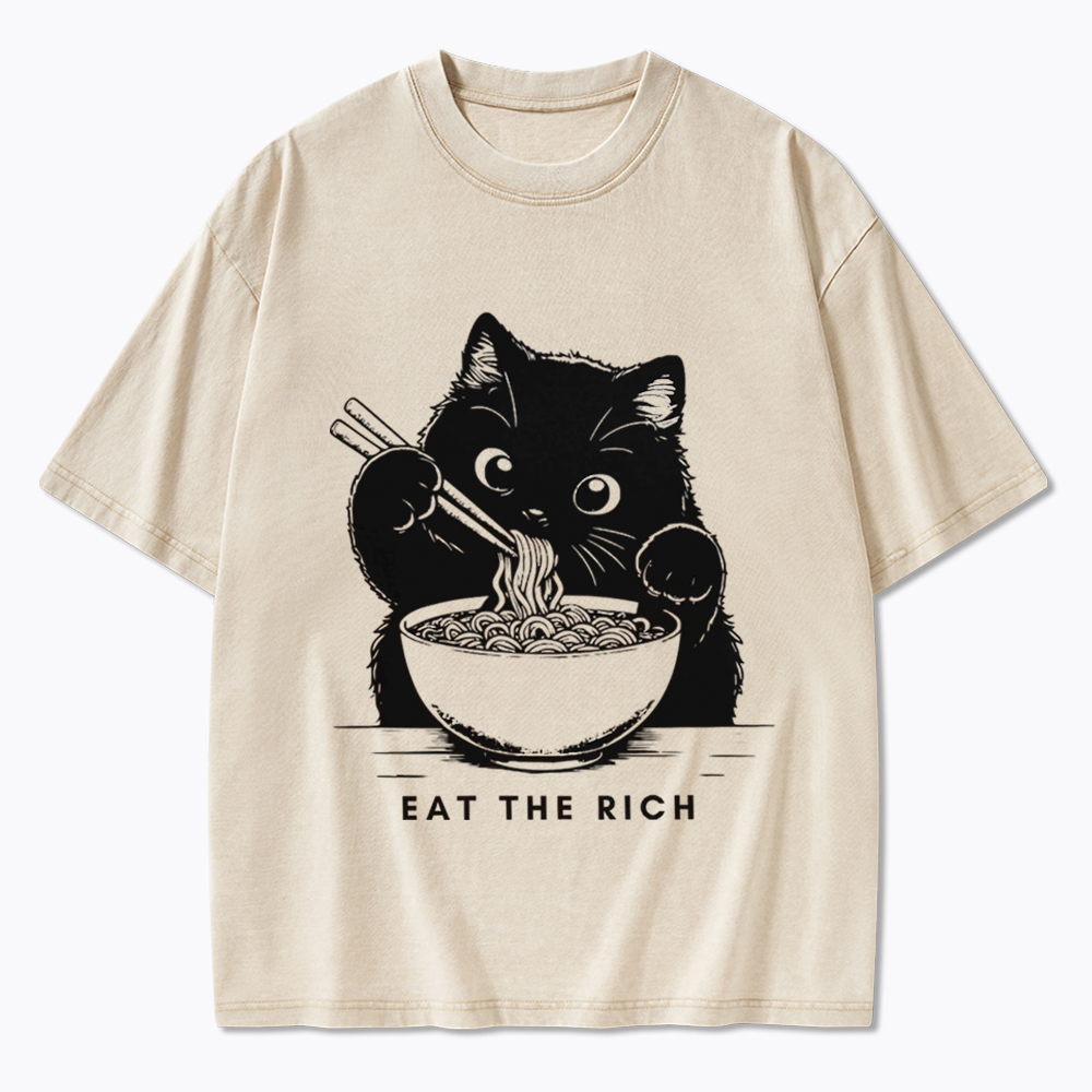 Eat The Rich Cute Cat Political Washed T-Shirt