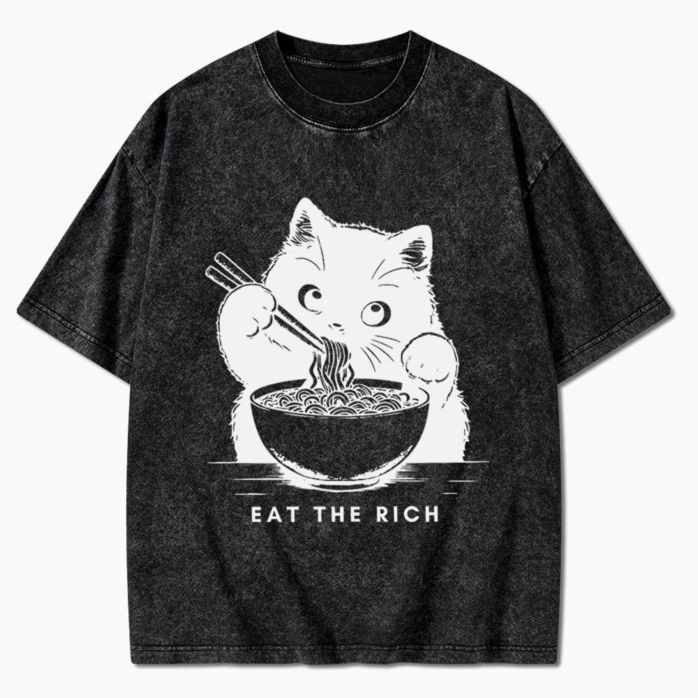 Eat The Rich Cute Cat Political Washed T-Shirt