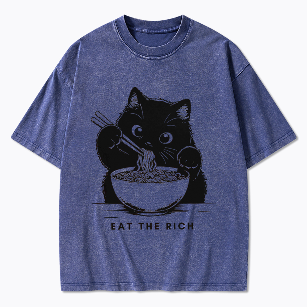 Eat The Rich Cute Cat Political Washed T-Shirt