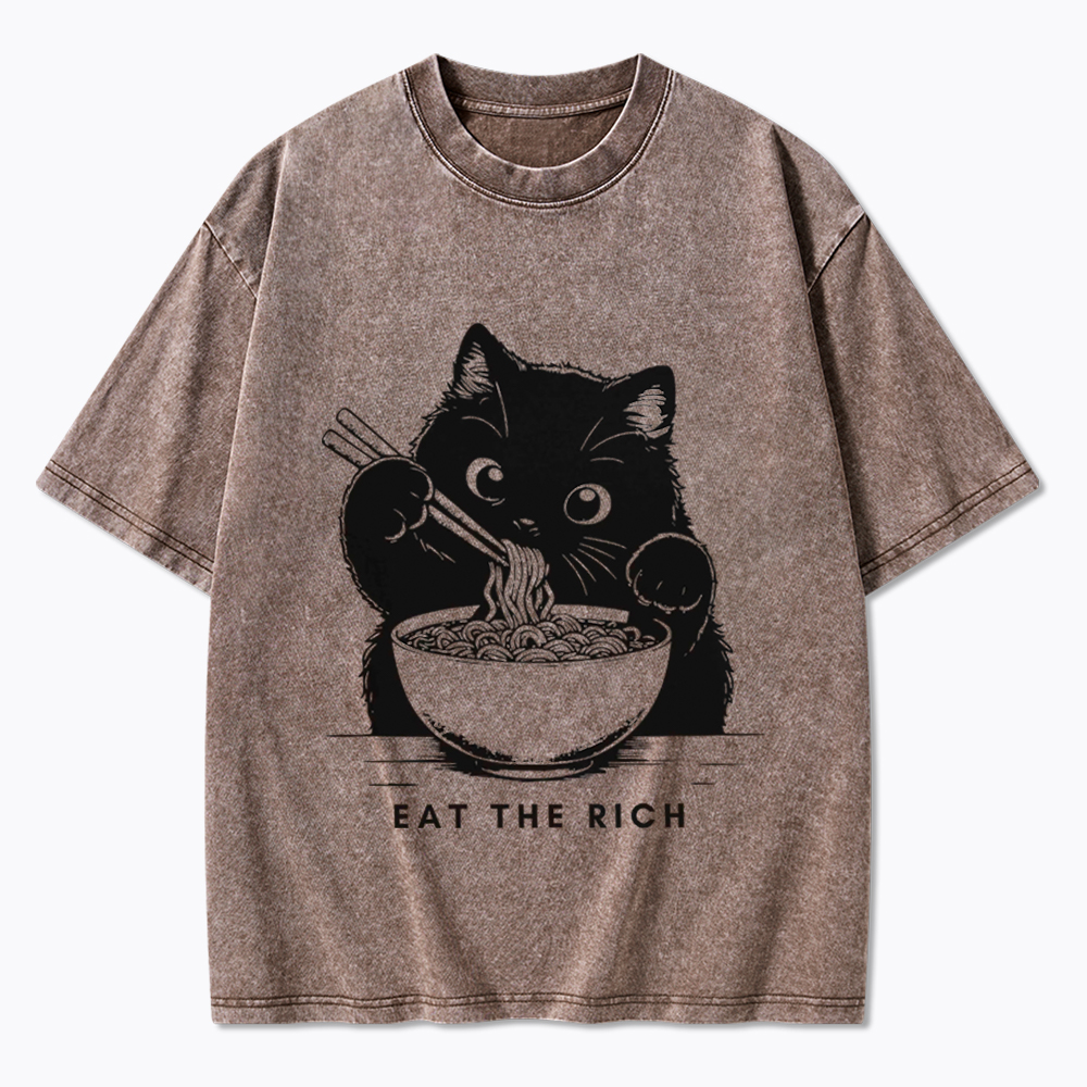 Eat The Rich Cute Cat Political Washed T-Shirt