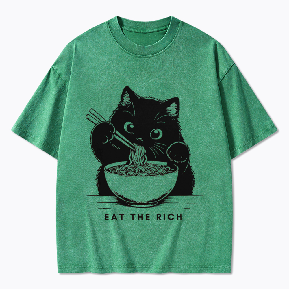 Eat The Rich Cute Cat Political Washed T-Shirt