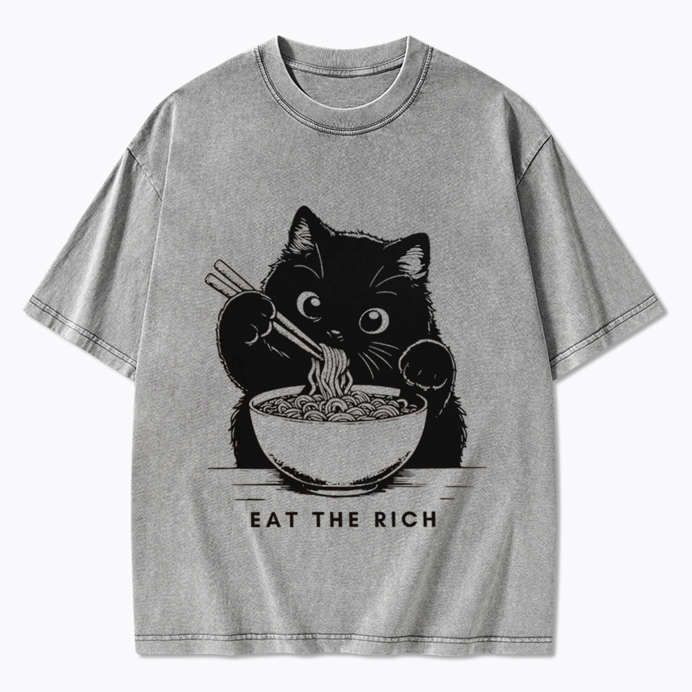Eat The Rich Cute Cat Political Washed T-Shirt