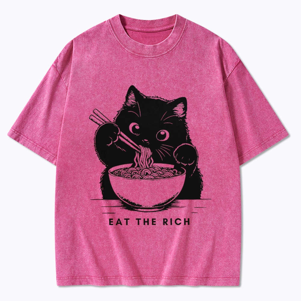 Eat The Rich Cute Cat Political Washed T-Shirt